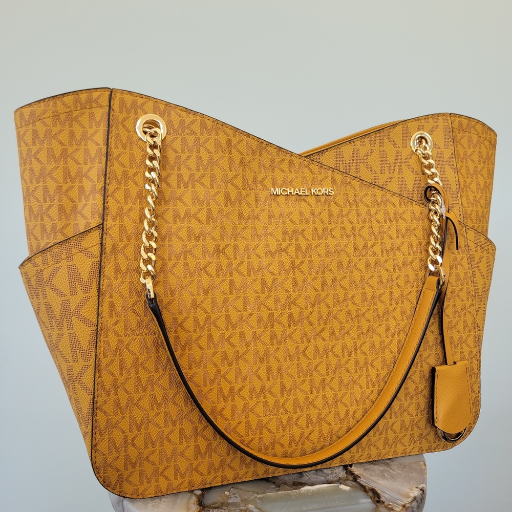 NWT Michael Kors Jet Set Large Logo Shoulder Bag, Marigold - Picture 6 of 11